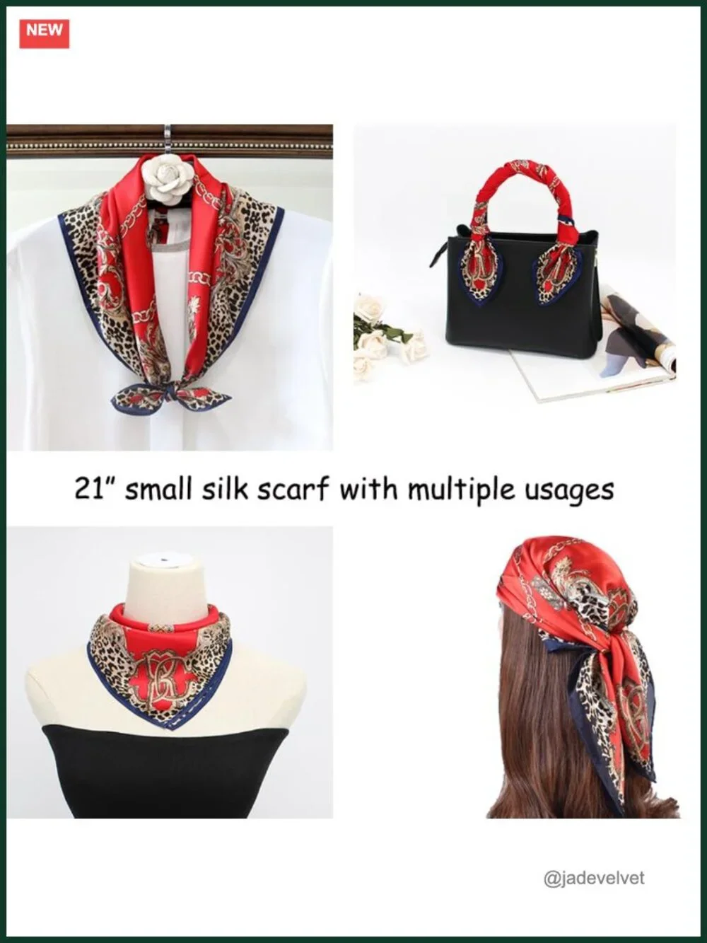 100% Mulberry Silk Small Square Scarf - 21x21 Neck Scarf for Women & Men